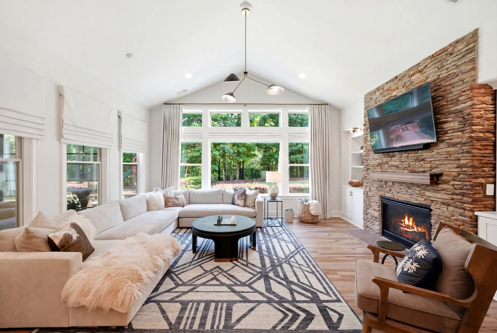Stone Fireplace Living Room — real estate photography